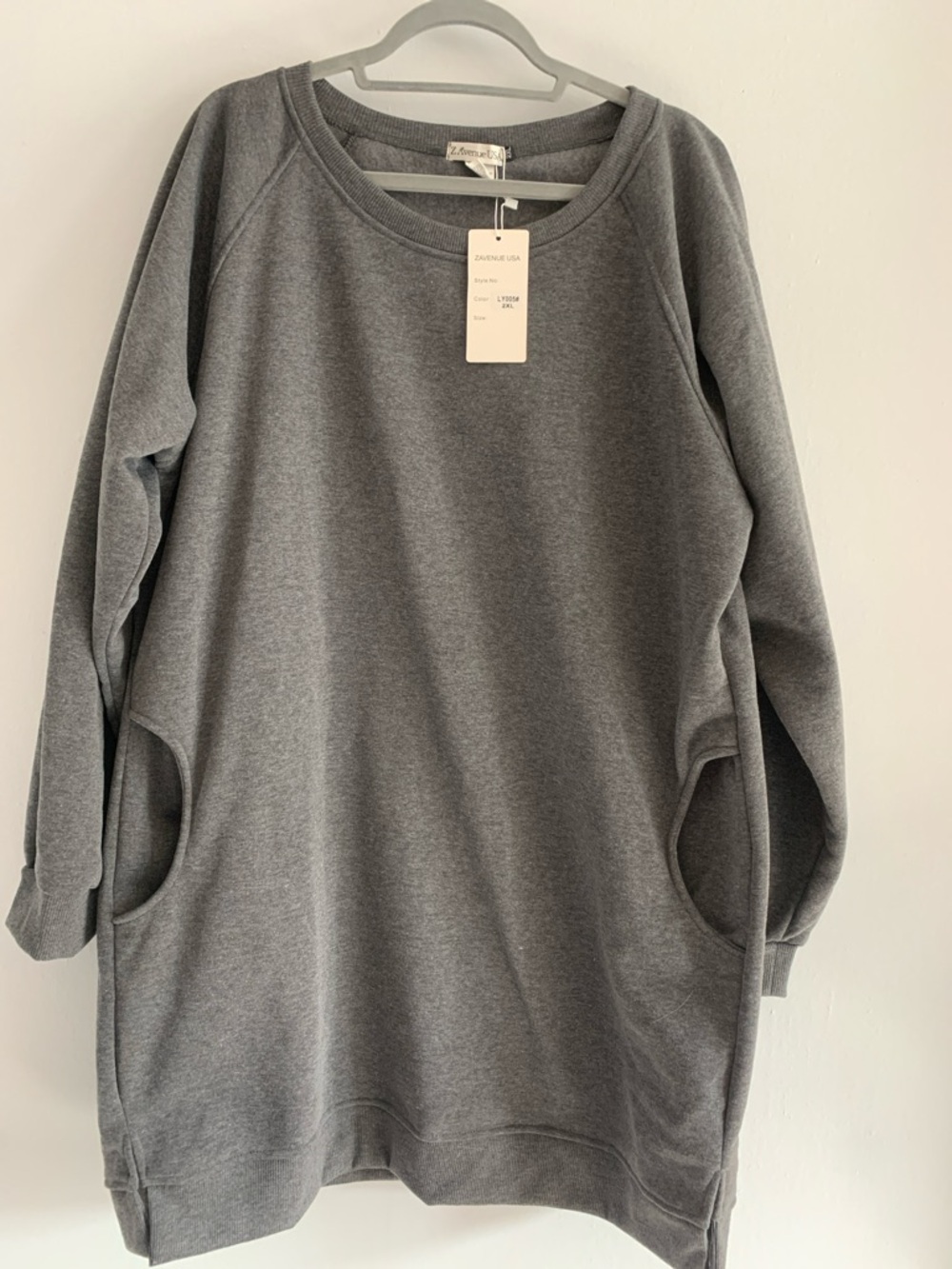 Z AVENUE USA Charcoal Gray Long-Sleeve Pullover Dress with Pockets